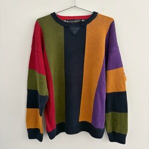 New River Mens Colorblock Knit Sweater Multicolor Ramie Cotton Large